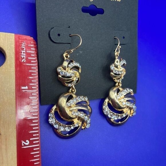 Katheryn Kent Gold Twist Rhinestone Dangle Earrings - Picture 4 of 4